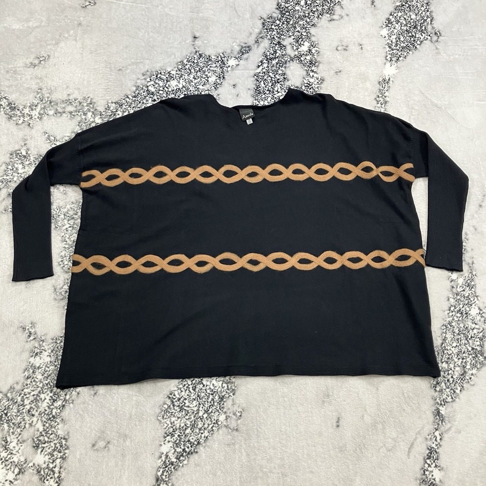 Aaeda Sweater Womens Size Medium Black Tan Chain‎ Print Oversized Knit Top